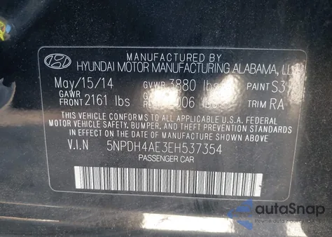 2014 Hyundai Elantra Se z USA, uszkodzony, nr VIN 5NPDH4AE3EH537354